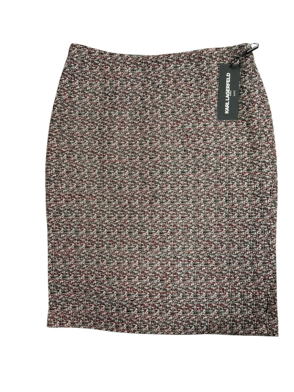 Karl Lagerfeld Paris Tweed Pencil Skirt Size 2 Black White Pink Midi Lined
